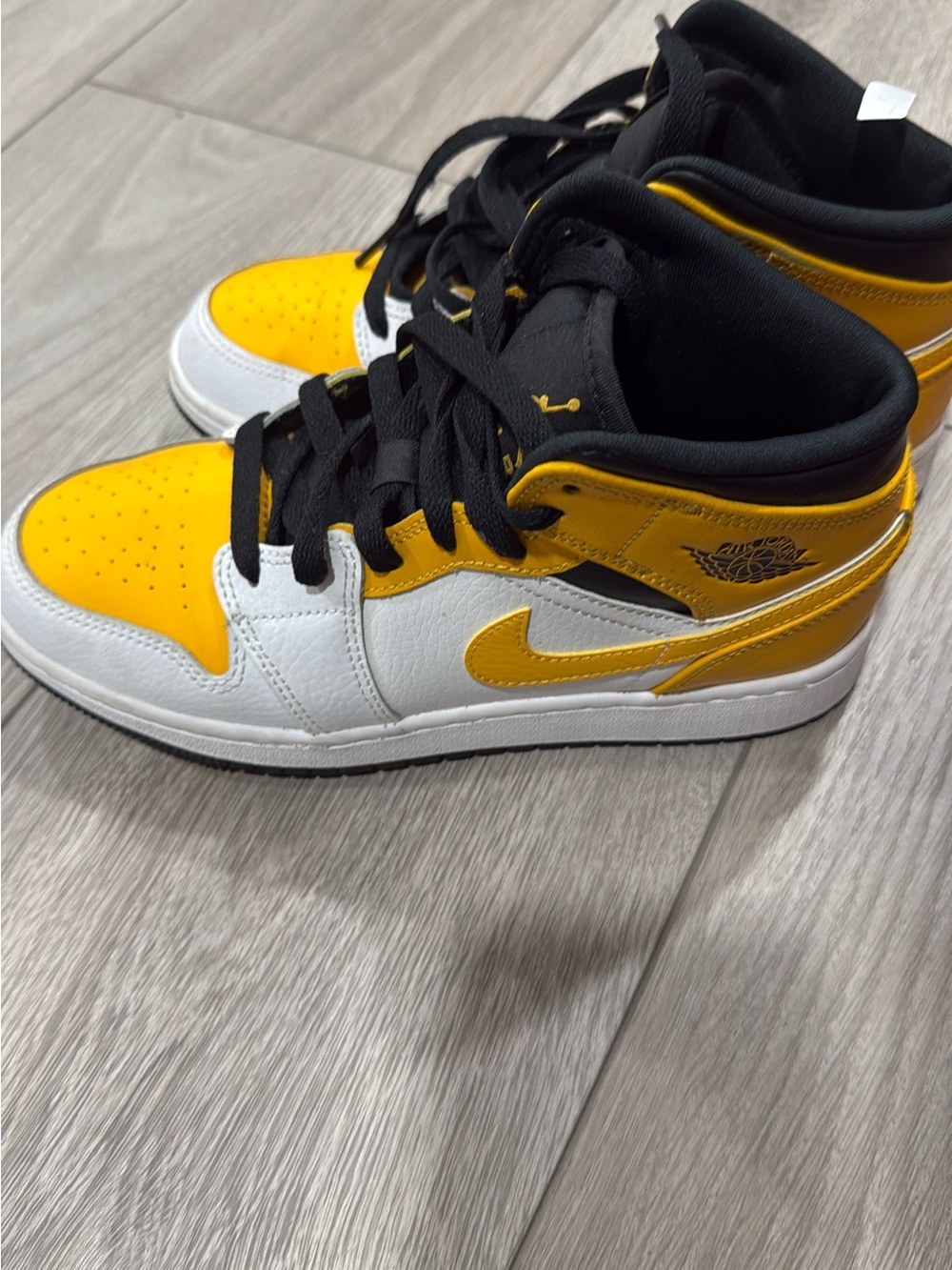 Nikes and Jordan Kids Yellow, White and Black High-Top Sneakers